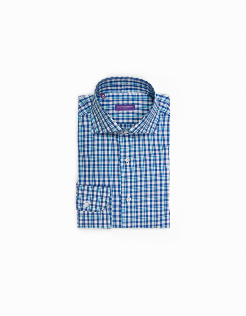 Patrick Hellmann Collection White Shirt With Blue Checks Tartan Plaid image